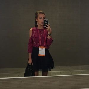 Pink cold shoulder blouse